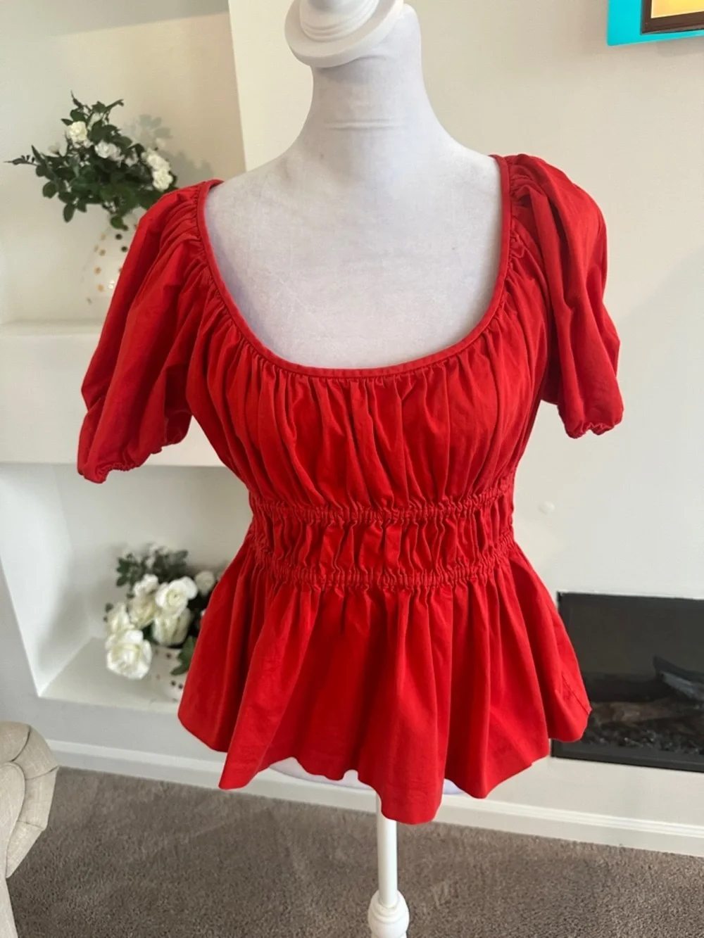 kate spade Red Smocked Peplum Blouse